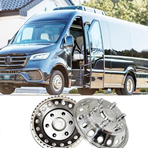 Image of 2pcs 16 inch Polished 304 Stainless Steel Snap On Hubcaps, 6 Lug | Waterproof Front, 18 Hand Hole Wheel Simulators, Hub Cap Wheel Covers for 07-25 Dodge /Mercedes /Freightliner Sprinter Van