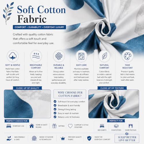 Image of IVAZA 220 TC Soft Ezyption Cotton Floral Single Bed Sheet - Single bedsheet with 1 Pillow Cover Hypoallergenic, Brethable, (Size- 90 x 60 Inch White Blue Leaf