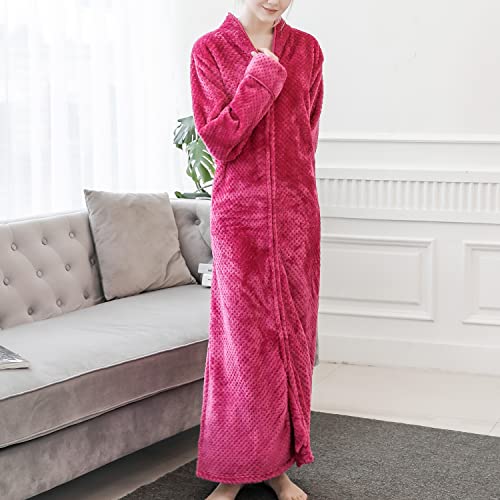 Women's Long Housecoat Fuzzy Bath Robe Fleece Oversized Zipper Thick House Coat Warm Winter4