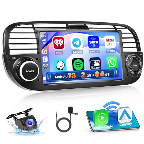 Hikity 2+64GB Android Autoradio mit Navi für FIAT 500 2007-2015 Radio Wireless