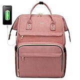 LOVEVOOK Mochila para Mujer para Computadora Portátil de 17 Pulgadas, Mochila Escolar Impermeable, Mochila Escolar, Mochila Elegante con Conexión de Carga USB para la Escuela Rosa