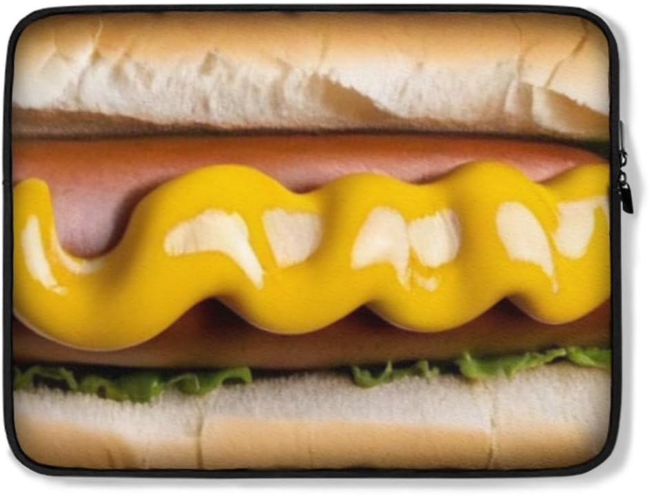 Neoprene Sleeve Case Bag for MacBook/Tablet/Laptop/Notebook Computer 10-17" inches Hot Dog Frankfurter Novelty Flat Print Foodie Design Carrying Cover
