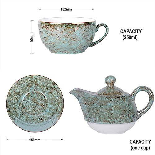 Image of Dandy Lines Tea for One Set Terra Gold, Elegant Tea Set with Kettle, Bone China, Pack of 4, Microwave & Dishwasher Safe, Great for Hosting & Gifting