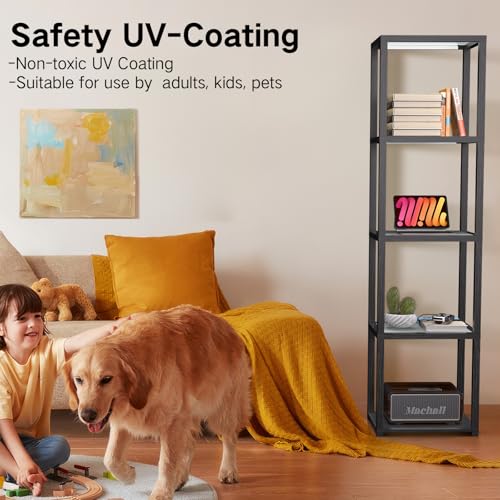 OUTON 170cm Vitrina de Vidrio con Luces, Lámpara de Pie LED Regulable con Mando a Distancia y Control por App, Estantería Abierta para Coleccionables para Sala de Estar y Dormitorio, Negra - imagen 7