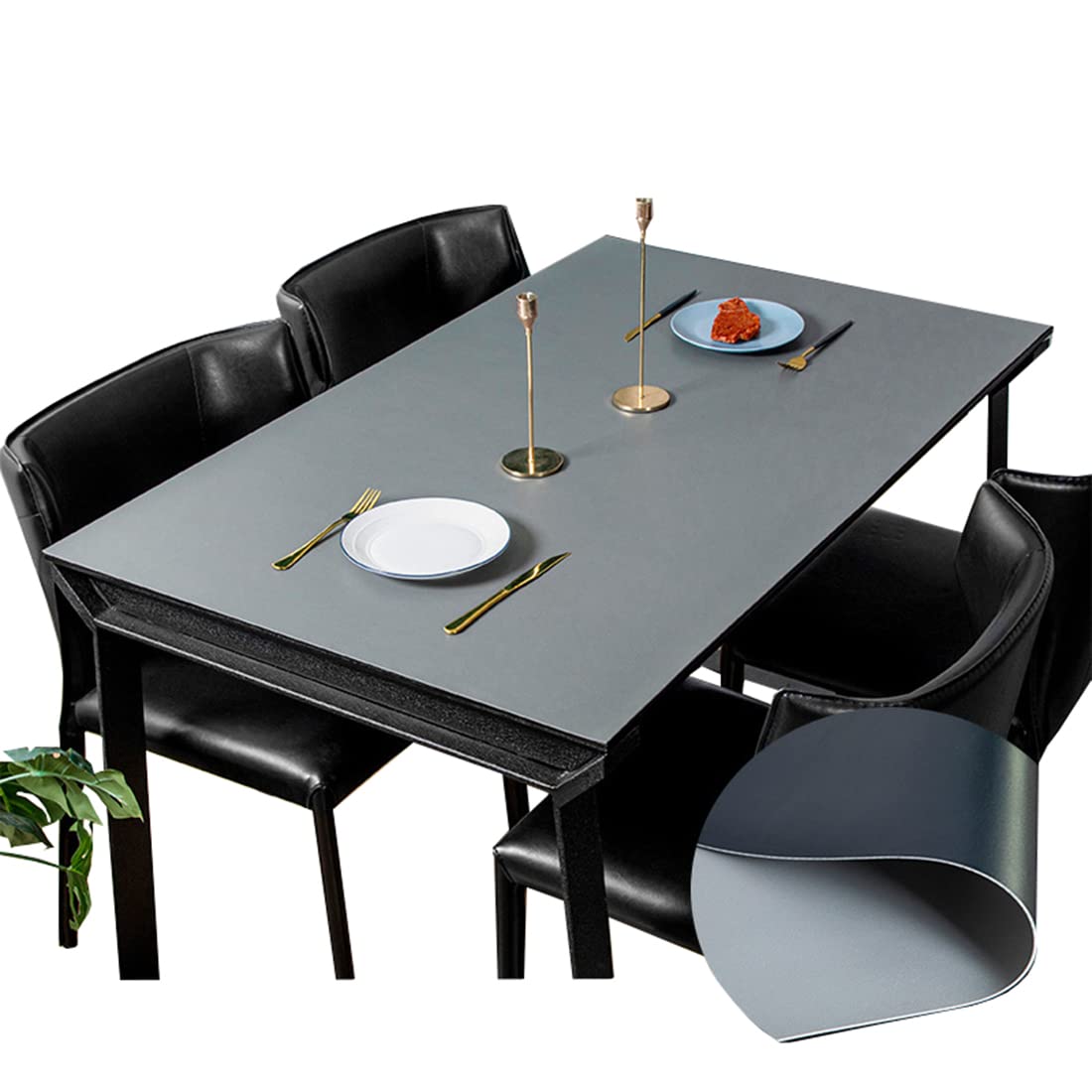 Tovaglia in PU Sottomano per Scrivania Disponibile bifacciale Impermeabile e facile da pulire Nero+grigio scuro Spessore 2mm 90 * 160cm