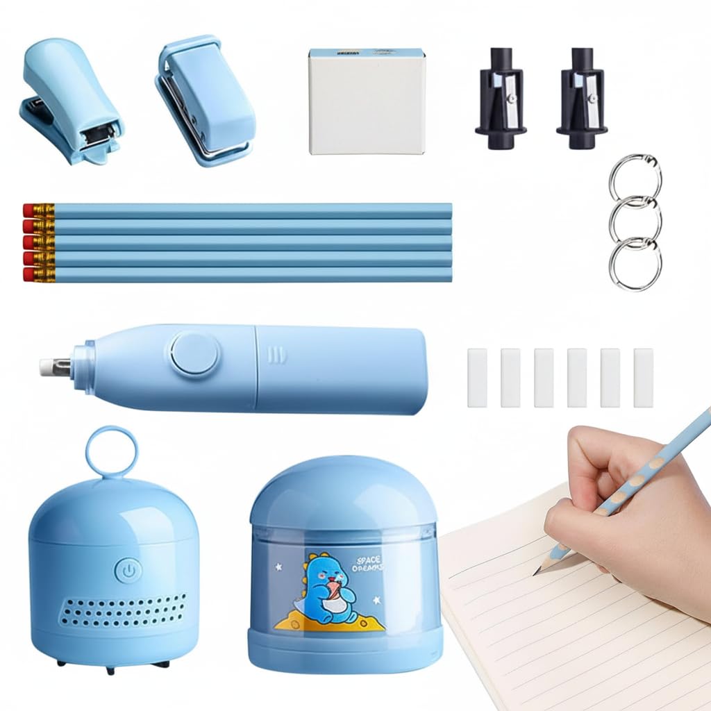 NALACAL Electric Stationery Set - Automatic Pencil Sharpener Vacuum Cleaner, Electronic Desktop Set for Kids and Boys