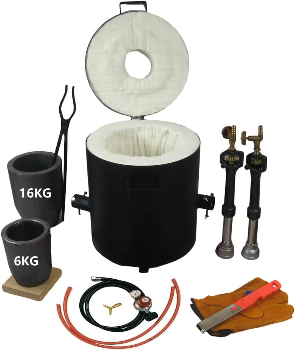 LSMIITTH Propane Smelting Furnace and Crucibles - 16KG/35LBS, Double Forge Burners Foundry Melting Furnace with Casting Tools for Melting Metals Recycled Gold Copper Aluminum Brass
