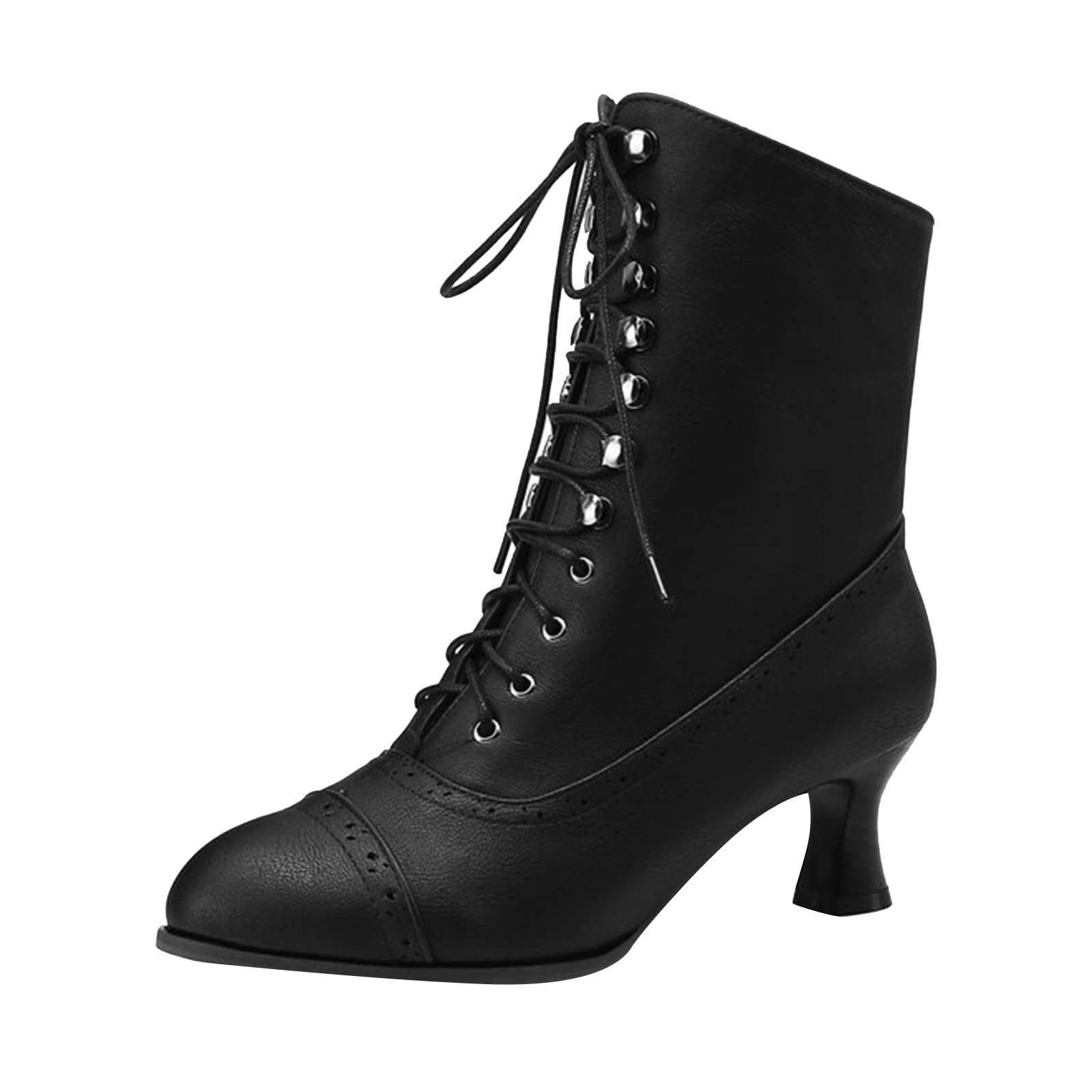 Womens Vintage Victorian Boots 70s Lace up Ankle Boots Mid Heel Witch Granny Booties Mid-Calf Costume Shoes Retro