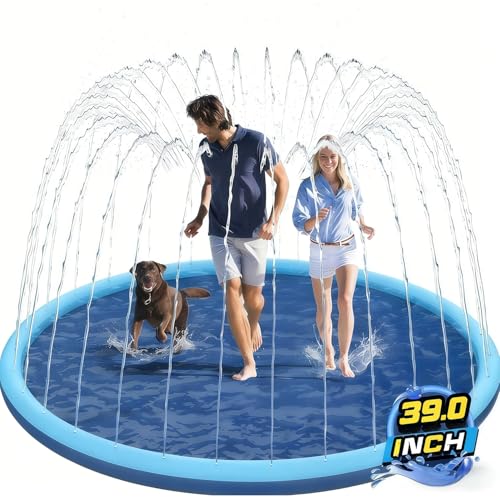 Dog Paddling Pool Splash Pad for Kids Foldable Dog Swimming Pool Sprinkler Mat for Summer Outdoor Garden Beach Backyard (100cm/39inch)