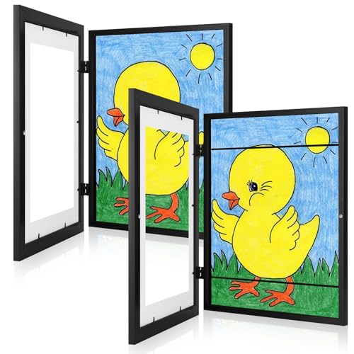 Image of [2 Pack] Kids Art Frames, 10x12.5 Front Opening Kids Artwork Frames Changeable, Displays 8.5x11 With Mat and 10x12.5 Without Mat, Holds 50 Pcs, for 3D Picture, Crafts, Hanging Art, Portfolio Storage