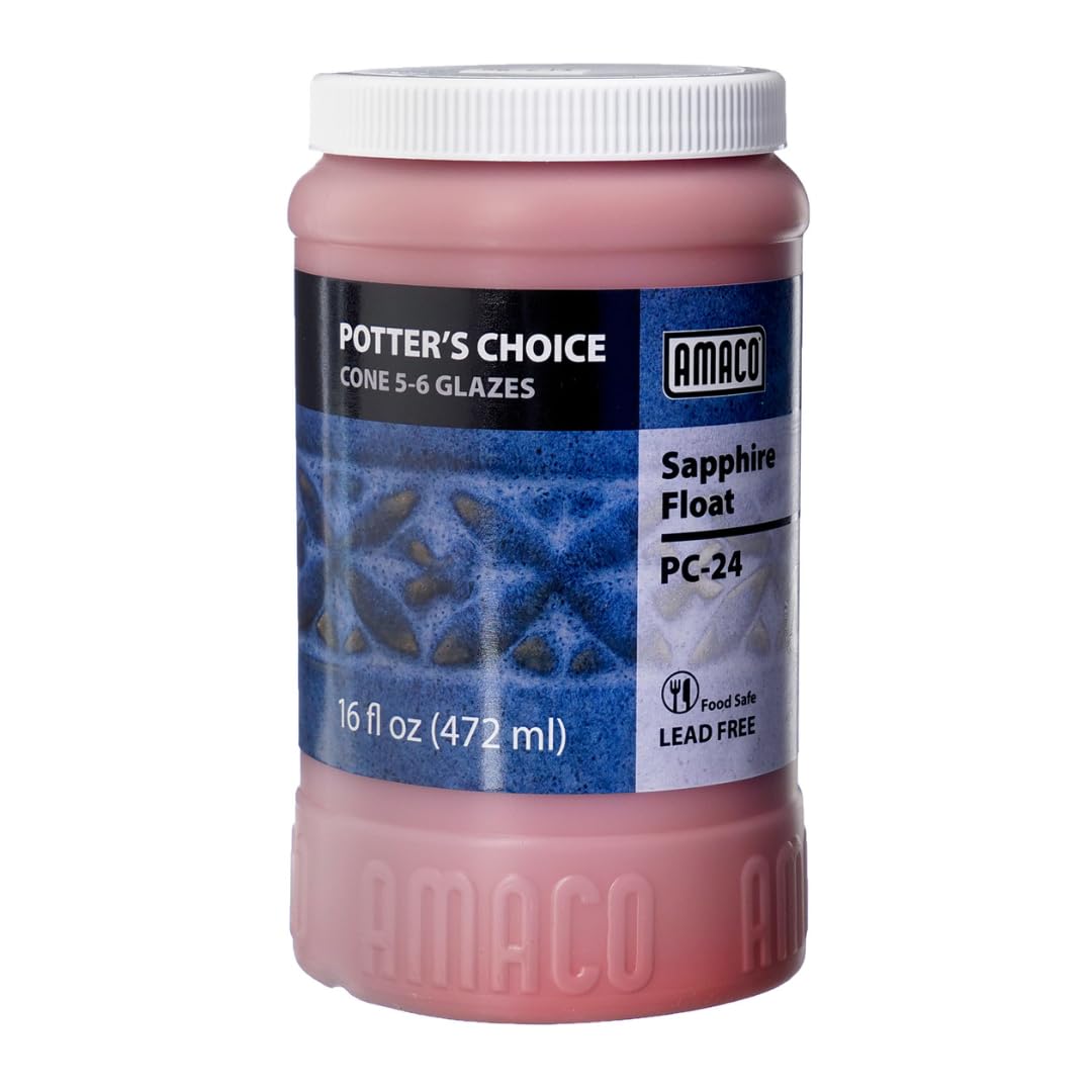 Potter's Choice PC-24 Sapphire Float Denim Blue High Fire Glaze Pint, 16 oz. (473 mL), Layerable Mid-High Fire Cone 5-6 (PC) Liquid Ceramic Pottery Glaze for Bisque