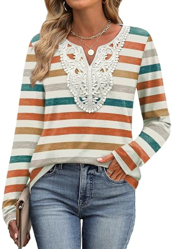 Image of XIEERDUO Boho Tops for Women Blouses Dressy Casual V Neck Long Sleeve Shirts Fall Outfits Trendy Vacation Clothes