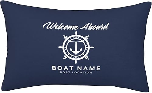 Funda de almohada náutica personalizada con nombre de brújula, funda de almohada lumbar azul marino y decoración de arte de barco, funda de cojín