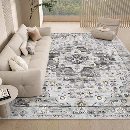 Tapis de chambre lavable en machine gris avec envers antidérapant - 3