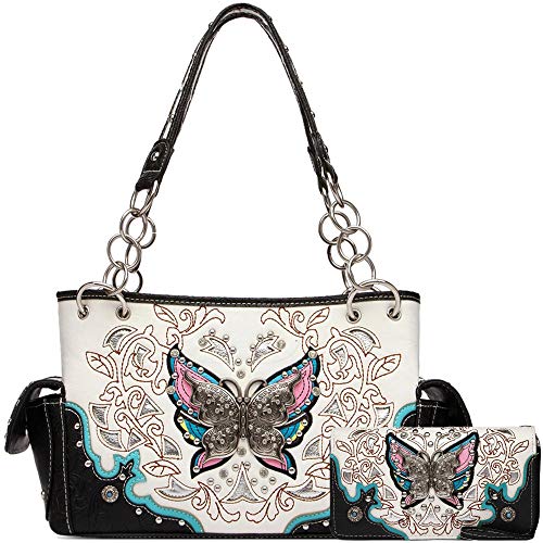 Western Style Spring Butterfly Flower Purse Women Country Handbag Rhinestone