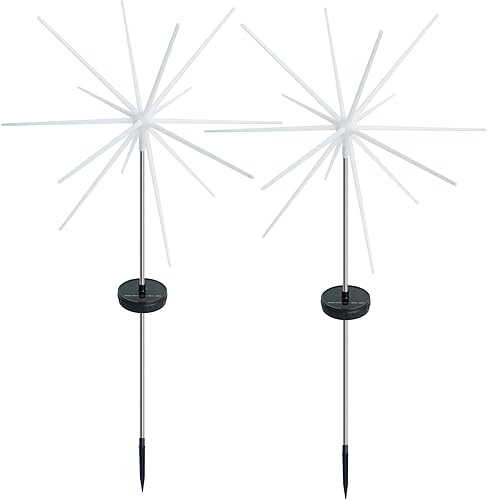 Miniatura 7 de DenicMic Luces solares de meteoritos de fuegos artificiales, paquete de 2 luces solares decorativas para jardín con explosión de estrellas con