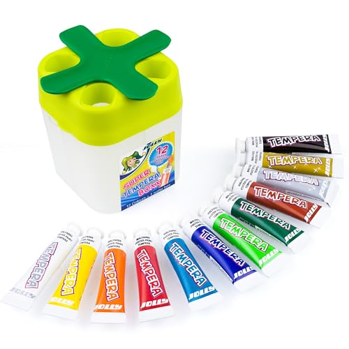 JOLLY Super Tempera Boxx Aquaboxx mit 12 x 7 5ml Super Tempera Farben Schulmalfarbe Wasserbox mit 4 Kammern Gouache Set auslaufsicheres Design