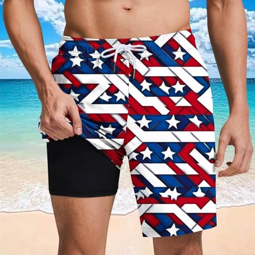 4th of July Board Shorts for Men American Flag Graphic Elastic Waist Quick Dry Swim Trunks with Compression Liner2