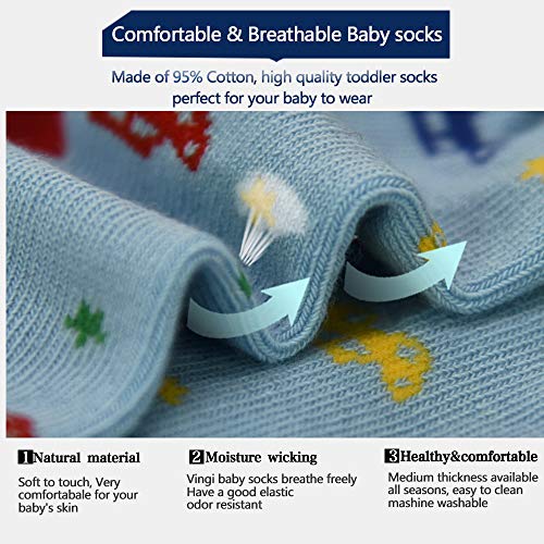 Image of Tphon 12 Pairs Toddler Non Skid Socks with Grips Anti Slip Bottom, Cotton Non Slip Ankle Crew Socks for Boys, Girls, Kids(1-7Years)