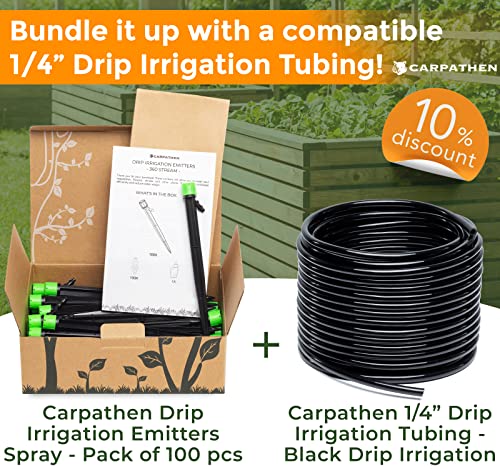 Carpathen 100 Drip Irrigation Emitters Sprayer - Drip Emitters For Irrigation Kit - ¼" Irrigation Tubing Compatible - 360 Deg Adjustable Drippers For Drip Irrigation - Fit For Raised Garden Bed, Yard #TOP5