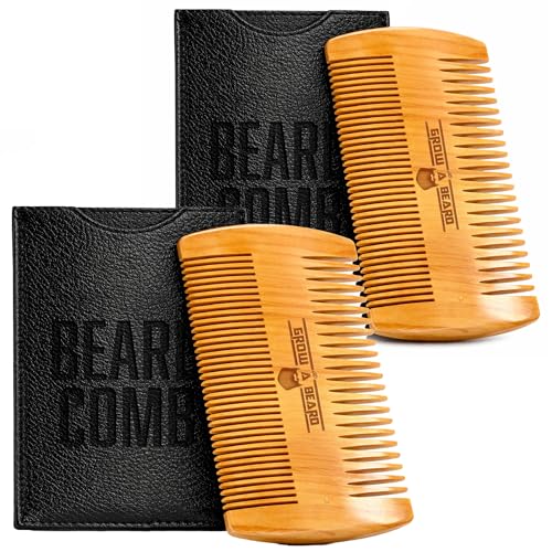 Peigne à barbe et moustache en bois naturel avec étui de protection