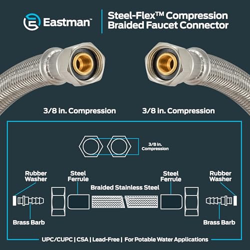image for Eastman 36 Inch Flexible Faucet Connector Supply Line, 3/8 Inch x 3/8 