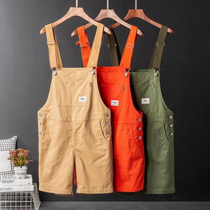Latzhose Herren Jumpsuit Cargo Overall Kurze Arbeitshose Loose Fit Retro Sommer Shorts mit Taschen Overalls Latzanzug Kurz Jumpsuits Männer Streetwear Casual