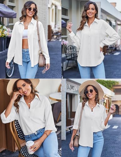 HOTOUCH Womens Button Down Shirt Casual Long Sleeves Loose fit Classic Collared Blouses Fasion Textured Top with Pockets4