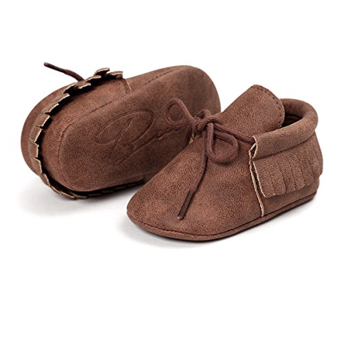 Rvrovic Baby Boys Girls Moccasins Soft Sole Tassels Prewalker Anti-Slip Shoes (S:0~6 Months, Pu Dark Brown) #TOP2