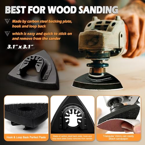 Image of 156Pcs Oscillating Tool Sanding Pads Kit, 3Pcs Triangle Sanding Pads and 3Pcs Finger Sanding Pad, 150Pcs Multitool Sandpaper Set, Grit Fit for Finishing Wood Sanding