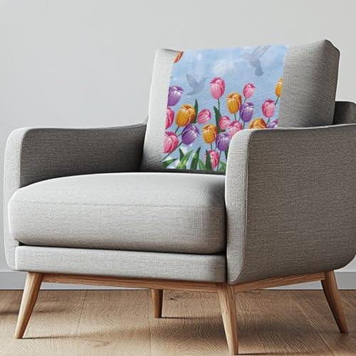 Maiyoinou Tulip Bird Sofa Headrest Protector for Furniture Home Decoration Colorful Skin Friendly Headrest Cover for Recliner Chair Universal Sofa Headrest Cover 26.18
