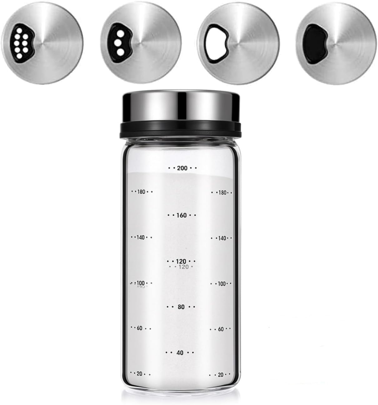 Xygobla Salt Pepper Shakers,200ML Clear Glass Seasoning Shakers Salt Shaker with Adjustable Pour Holes Heat-Resistant Glass Spice Jar Dispenser Moisture Resistant Spice Shaker for Seasoning Kitchen