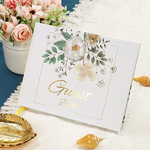 Wedding Guest Book, Guest Sign In Book For Wedding Reception, 120 Pages Hard Cover Guest Book, Beautiful Gold Text With Floral Design Wedding Registry Guestbook For Signing Book 9 X 7 Inch #TOP2