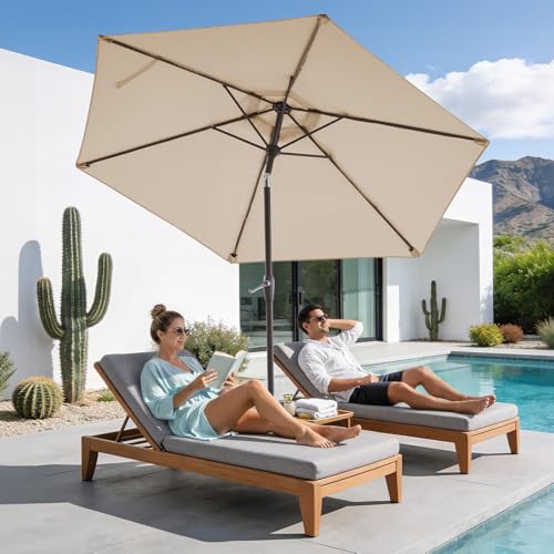 Palawano 2.3m Sonnenschirm, Neigbarer Gartenschirm mit Kurbel & Eisenmast, UV Schutz UPF 50+, Belüftetes Design, Sonnenschirm für Garten, Terrasse, Balkon & Strand, Beige