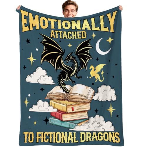 VISSTREE Book Dragon Throw Blanket, Mystical Fantasy Dragon Soft Flannel Blanket, Cozy Warm Reading Blankets for Adults Book Lovers Gifts Home Bed Sofa Crib Couch Travel Throws Blankets 50'' x 60''