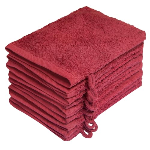 NatureMark Paquete de 10 Manoplas de Lavado de Tejido de Rizo, paños de Lavado, 100% algodón, Burdeos Rojo, 10, 15 x 21 cm