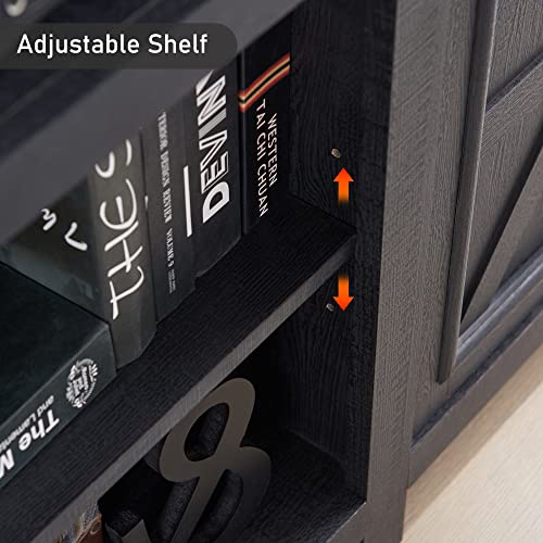 Jxqtlingmu Farmhouse Tv Stand For 75 65 Inch Tv, Farmhouse & Modern Entertainment Center With Storage Cabinets, 66" Rustic Tv Console For Living Room Bedroom, Black #TOP4