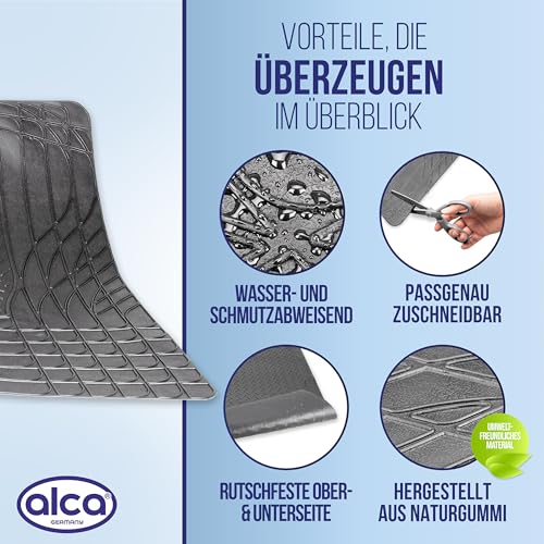 alca® Kofferraummatte Gummi 120x80 cm I zuschneidbar I rutschfest I Schutzmatte für Kofferraum I schwarz I für PKW, SUV, Kombi I schützt vor Nässe, Schmutz und Unterbodenschäden