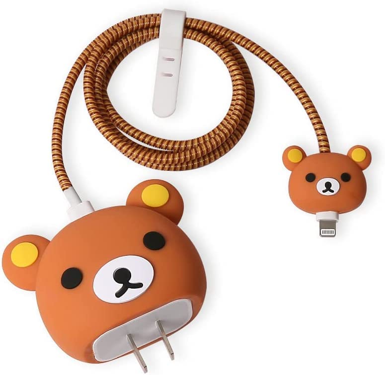Image of Cartoon 3D Design Protective Case for 18W 20W iPhone 14 13 12 11 Pro Max Fast Charging Cable Adapter Charger, Cute Cartoon Lightning Data Cable Case for iPhone Charger Easy-Bear