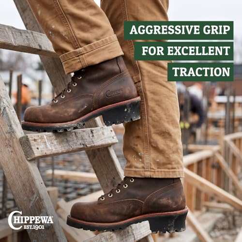 Image of Chippewa Paladin 8-Inch Logger Boots - Anti-Slip Waterproof Logger Boots for Men - Secure Lace-To-Toe Work Shoes for Men - Vibram Traction Soft Toe Leather Work Shoe - Full-Grain Leather Upper