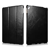 iPad Pro Leather Case, Icarercase Vintage Genuine Leather Side Open Flip Folio Style Smart Cover in Ultra Slim Design with Stand & Auto Wake/Sleep Functions for 9.7-inch iPad Pro (Black)
