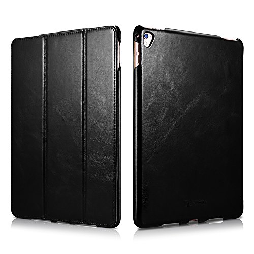 iPad Pro 9.7 Leather Case, Icarercase Vintage Genuine Leather Side Open Flip Folio Style Smart Cover in Ultra Slim Design with Stand & Auto Wake/Sleep Functions for 9.7-inch iPad Pro (Black)