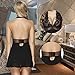 Lingerie for Women Babydoll Lace Chemise Halter Set(Black,M)