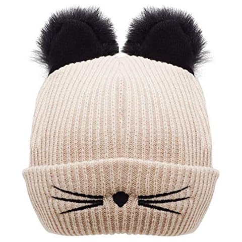 Bellady Winter Hats Cute Cat Ear Hat with Embroidered Warm Knit Crochet Ski Cap,Style2_Beige Cover