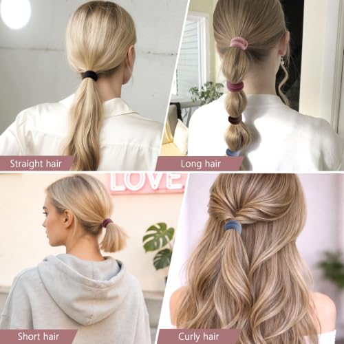 Image of Bessrung 100PCS Seamless Thick Elastic Hair Ties No Damage for Women Girls | Natural Color Hair Elastics, Stretchy Hair Bands, Soft Ponytail Holders for Thick & Thin Hair, Hair Accessories for Daily Use