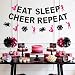 Sursurprise Eat Sleep Cheer Repeat Glitter Banner Set, Cheerleading Party Decorations, Hot Pink and Black Cheer Party Decor for Cheerleader Birthday, Gym, Team Night, Practice