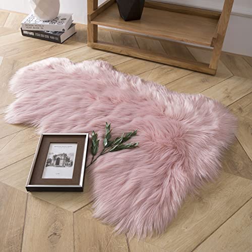 Ashler Faux Fur Rug, Fluffy Shaggy Area Rug Ultra Soft 2 X 3 Feet Sheepskin Fur Rug, Pink Fuzzy Rug Machine Washable Shag Rug, Nursery Decor Throw Rugs For Bedroom, Kids Room, Living Room #TOP3