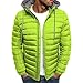 BIKETAFUWY Piumino da uomo, tinta unita, con cappuccio, ultraleggero, imbottito, per le mezze stagioni, autunno, inverno, con colletto alto, giacca trapuntata, verde, XL