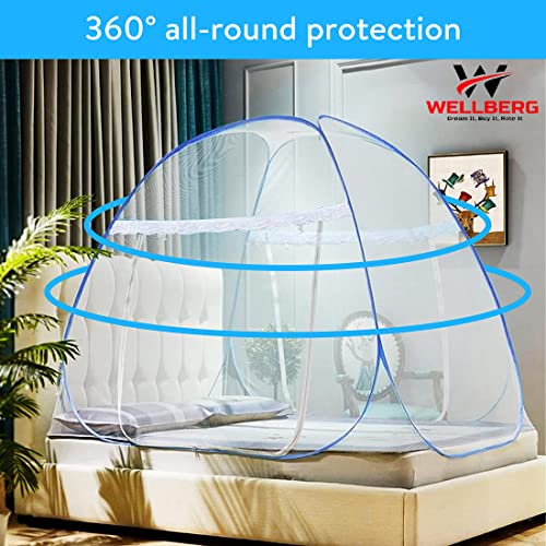 Image of WELLBERG Pop Up Bed Mosquito Net Tent with Bottom, Folding Design for Bedroom and Outdoor Trip,Portable and Wash King Size