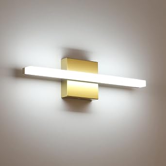Combuh LED Bathroom Vanity Light Bar 16 Inch 9W IP44 Over Mirror Lighting Fixture Wall Sconces Indoor Modern Cool White 6000K Gold